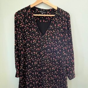 Madewell et Sezane - Black Floral Silk Shift dress XXS